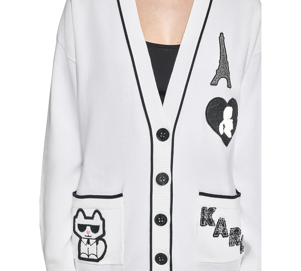 Karl Lagerfeld Paris Women's Embellished Varsity Cardigan