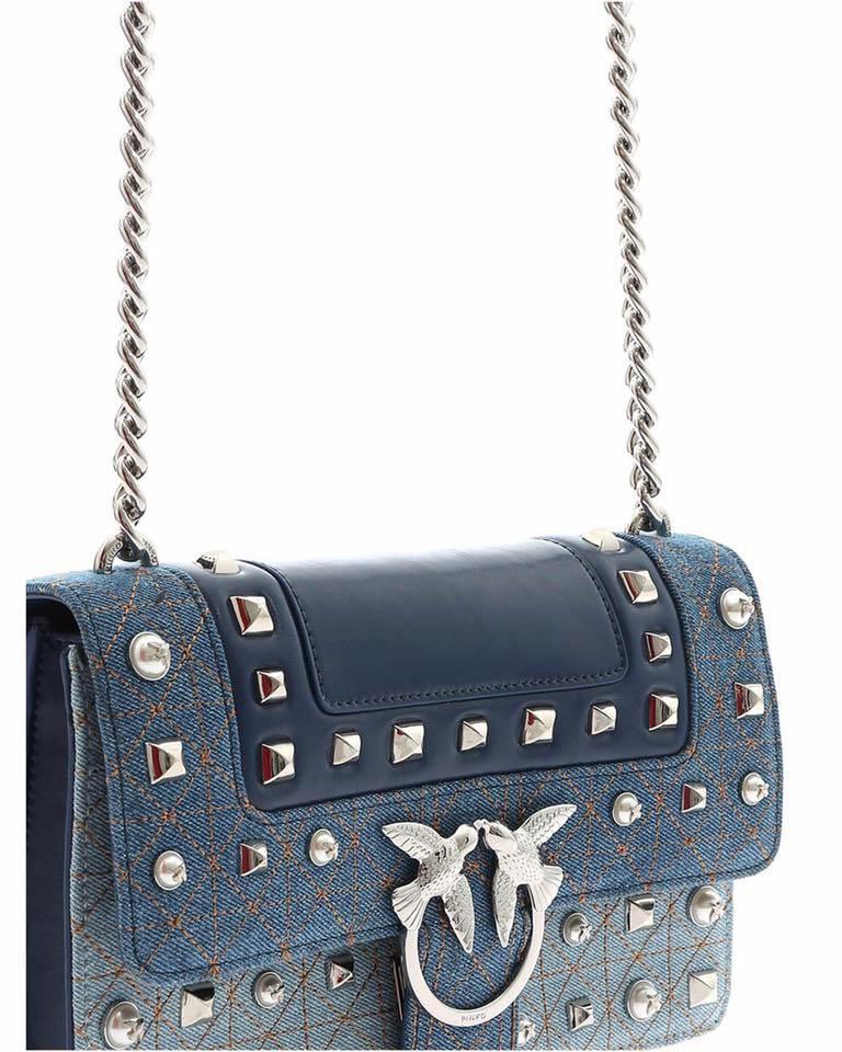 Pinko Love Jeans Mini Bag In Denim Leather Blue